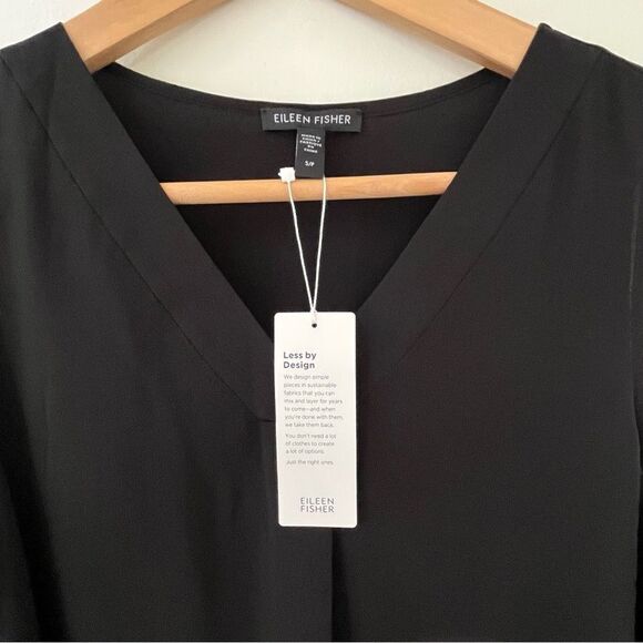 Eileen Fisher 100% Silk Sleeveless Black Dress Size Small NWT - Picture 5 of 9